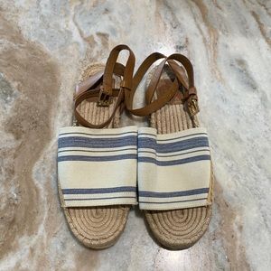 Tory Burch espadrille sandal flats blue and white/cream Like New!